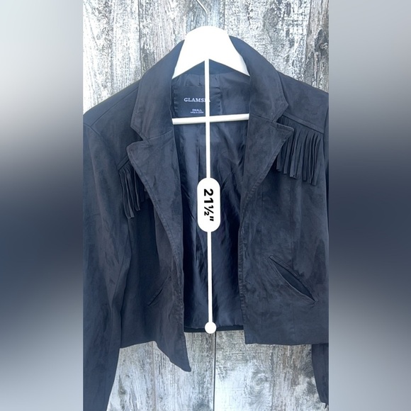 glamsia Jackets & Blazers - Glamsia suede black cropped jacket sz small pockets western witchcore gothic 321
